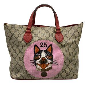 Gucci Tote Bosco Beige Red Multi Cat Embroidery Leather X Multi